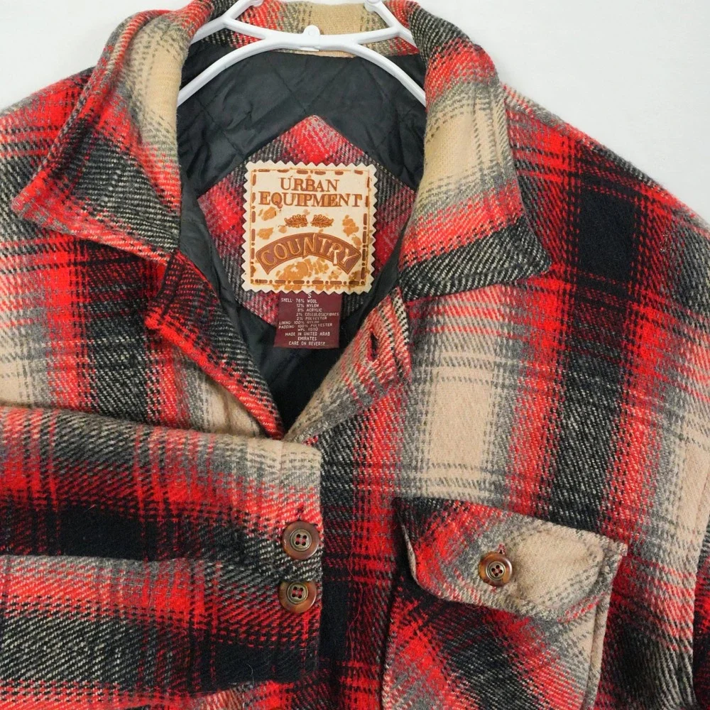 Urban Equipment Country‎ Plaid Wool Blend Lined Oversized Jacket Men Size Small